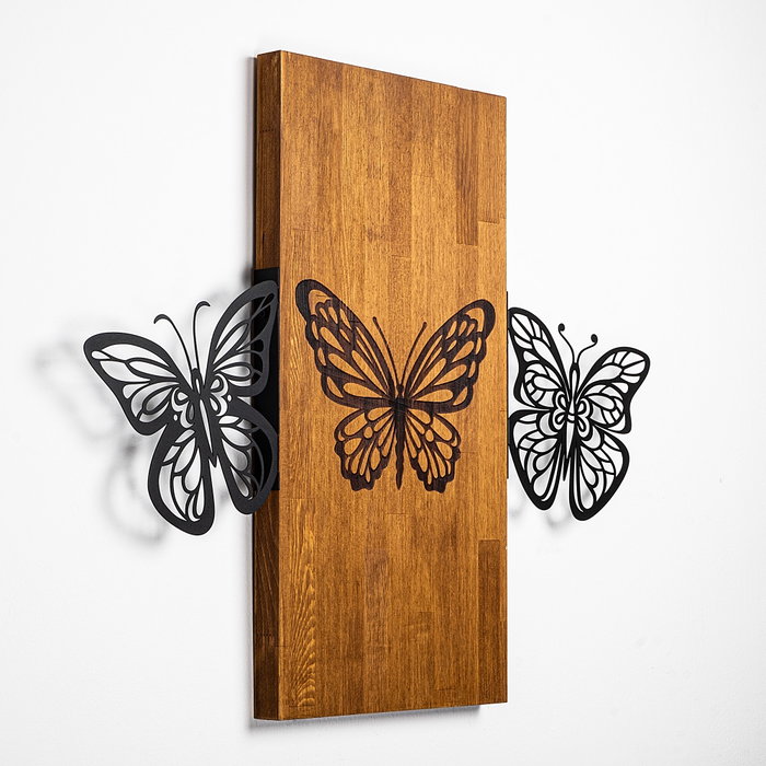 Wallity Butterflies 2 - Escultura de pared en madera y metal nogal y negro